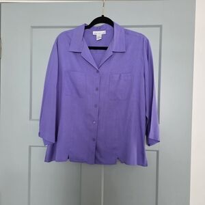 Vintage Anna & Frank 100% Silk Purple Button Up Blouse Size XL
